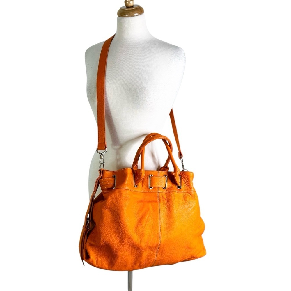 Barr + Barr Leather Large Orange Pebbled Slouchy Crossbody Satchel Bag Tote - Picture 2 of 16